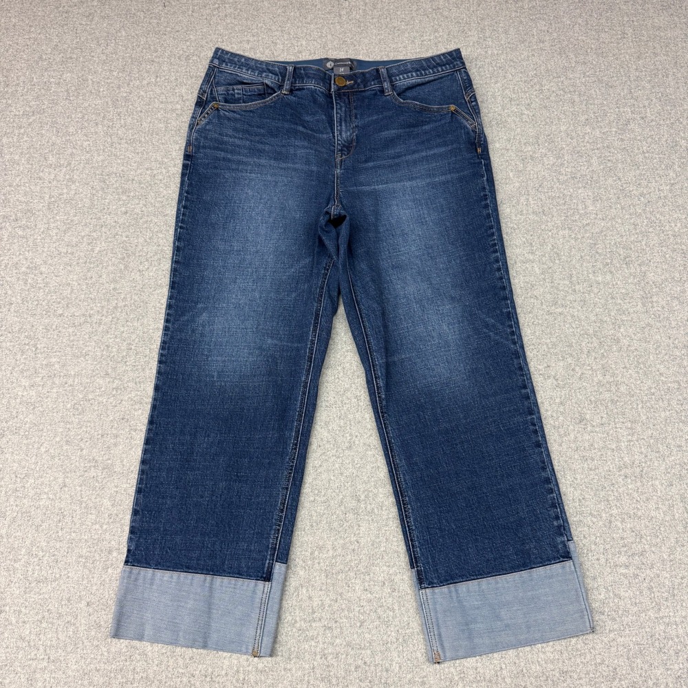 Democracy Ab Solution Straight Leg Jeans 14 Blue Cuffed Hem Stretch Denim 1618